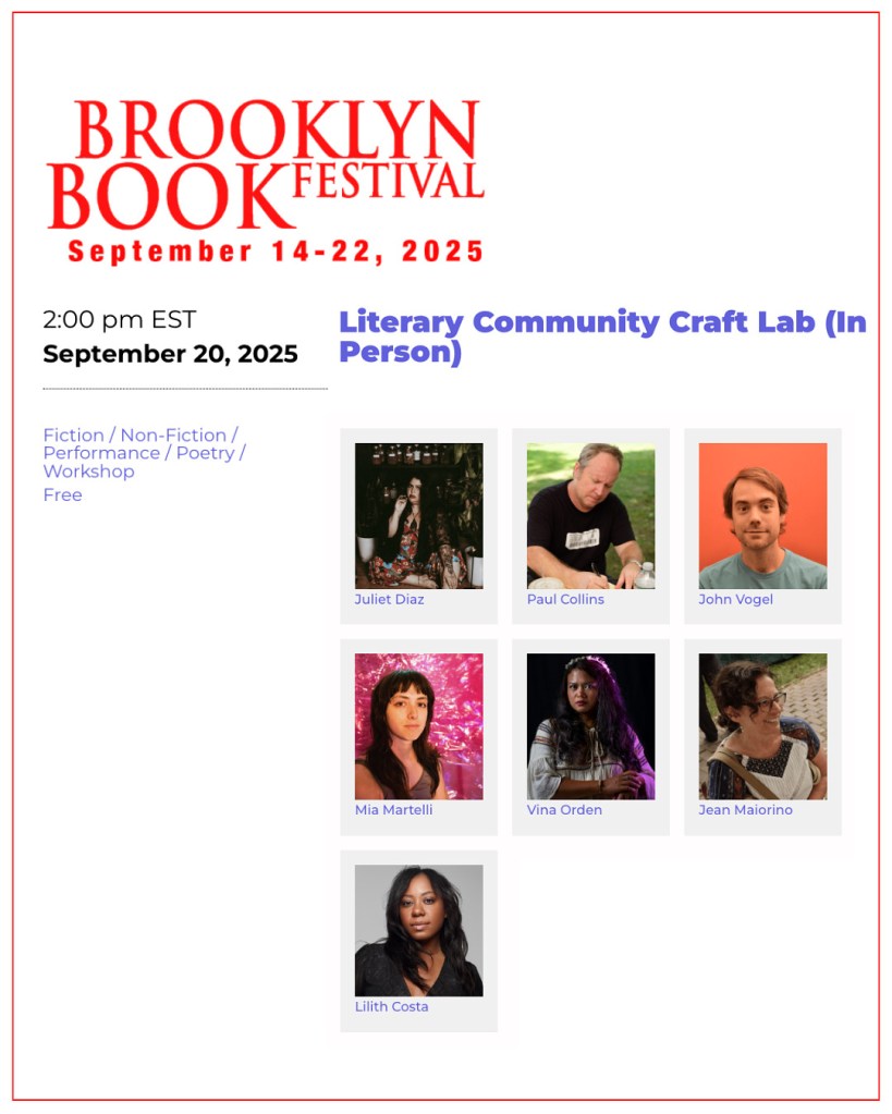 Red text that says Brooklyn Book Festival 2025 over headshots of performers and artists
